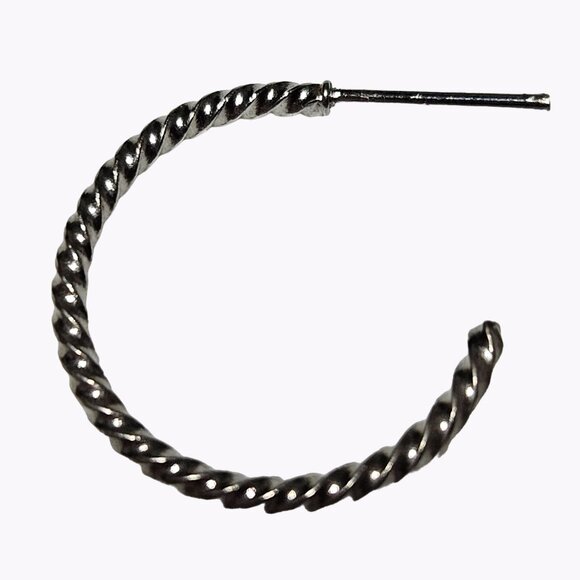 Elegant Silver Tone Twisted Rope Hoop Earrings Textured Classic Minimalist - Picture 3 of 4